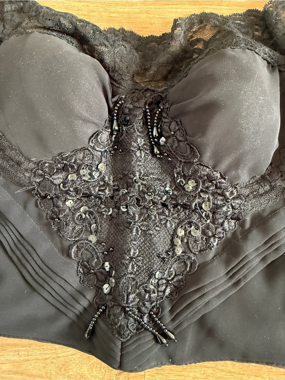 Vintage Corset Long Sleeve Top Beaded Embroidered Whimsigoth Dark Romantic Vamp - Picture 5 of 13